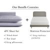 image5 Piece King Size Stripped Sheet Set Lavendar and Waterproof Mattress Protector White Bundle  500 Thread Count 100 Cotton Sateen 4 Piece Sheet Set with 1 Mattress Protector