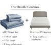 imageCalifornia Design Den 5 Piece King Size Sheet Set Blue Hydrangea and Waterproof Mattress Protector Bundle White  100 Egyptian Cotton Sateen 4 Piece Sheet Set with 1 Mattress Protector