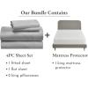 imageCalifornia Design Den 5 Piece King Size Sheet Set Light Grey and Waterproof Mattress Protector White Bundle  500 Thread Count 100 Cotton Sateen 4 Piece Sheet Set with 1 Mattress Protector