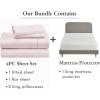 imageCalifornia Design Den 5 Piece King Size Sheet Set Pink and Waterproof Mattress Protector White Bundle  400 Thread Count 100 Cotton Sateen 4 Piece Sheet Set with 1 Mattress Protector