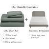 imageCalifornia Design Den 5 Piece King Size Sheet Set Sage Green and Waterproof Mattress Protector White Bundle  600 Thread Count 100 Cotton Sateen 4 Piece Sheet Set with 1 Mattress Protector