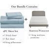 imageCalifornia Design Den 5 Piece King Size Sheet Set Sky Blue and Waterproof Mattress Protector White Bundle  400 Thread Count 100 Cotton Sateen 4 Piece Sheet Set with 1 Mattress Protector