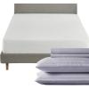 image5 Piece King Size Stripped Sheet Set Lavendar and Waterproof Mattress Protector White Bundle  500 Thread Count 100 Cotton Sateen 4 Piece Sheet Set with 1 Mattress Protector