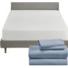 imageCalifornia Design Den 5 Piece King Size Sheet Set Blue Hydrangea and Waterproof Mattress Protector White Bundle  100 Organic Cotton Percale 4 Piece Sheet Set with 1 Mattress Protector
