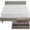 imageCalifornia Design Den 5 Piece King Size Sheet Set Brown and Waterproof Mattress Protector White Bundle  600 Thread Count 100 Cotton Sateen 4 Piece Sheet Set with 1 Mattress Protector