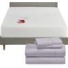 imageCalifornia Design Den 5 Piece King Size Sheet Set Lavender Gray and Waterproof Mattress Protector White Bundle  400 Thread Count 100 Cotton Sateen 4 Piece Sheet Set with 1 Mattress Protector