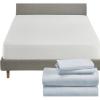 imageCalifornia Design Den 5 Piece King Size Sheet Set Light Blue and Waterproof Mattress Protector White Bundle  500 Thread Count 100 Cotton Sateen 4 Piece Sheet Set with 1 Mattress Protector