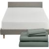imageCalifornia Design Den 5 Piece King Size Sheet Set Sage Green and Waterproof Mattress Protector White Bundle  600 Thread Count 100 Cotton Sateen 4 Piece Sheet Set with 1 Mattress Protector
