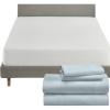 imageCalifornia Design Den 5 Piece King Size Sheet Set Seafoam and Waterproof Mattress Protector White Bundle  600 Thread Count 100 Cotton Sateen 4 Piece Sheet Set with 1 Mattress Protector