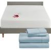 imageCalifornia Design Den 5 Piece King Size Sheet Set Sky Blue and Waterproof Mattress Protector White Bundle  400 Thread Count 100 Cotton Sateen 4 Piece Sheet Set with 1 Mattress Protector