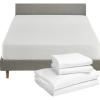 imageCalifornia Design Den 5 Piece King Size Sheet Set and Waterproof Mattress Protector Bundle  400 Thread Count 100 Cotton Sateen 4 Piece Sheet Set with 1 Mattress Protector White