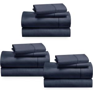 imageCalifornia Design Den 3Pack Sheet Sets 400 Thread Count 100 Cotton Sateen Deep Pocket Includes 3 Fitted Sheets 3 Flat Sheets and 6 Pillowcases King Indigo Dusty Blue