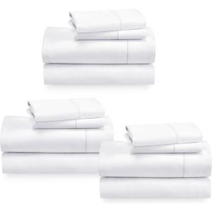 imageCalifornia Design Den 3Pack Sheet Sets 400 Thread Count 100 Cotton Sateen Deep Pocket Includes 3 Fitted Sheets 3 Flat Sheets and 6 Pillowcases King White