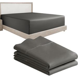 imageCalifornia Design Den 3Piece Bundle  Fitted Sheet with 2 Pillowcases 400 Thread Count 100 Cotton Sateen Deep Pockets King Size Grey