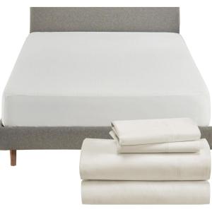 imageCalifornia Design Den 5 Piece Bedding Bundle  4 Piece Ivory Sheet Set 800 Thread Count 100 Cotton Sateen with 1 White Mattress Protector  King