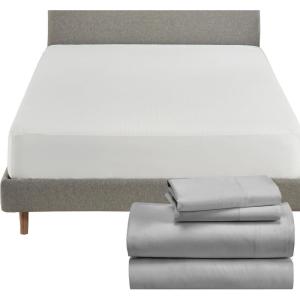 imageCalifornia Design Den 5 Piece King Size Sheet Set Light Grey and Waterproof Mattress Protector White Bundle  500 Thread Count 100 Cotton Sateen 4 Piece Sheet Set with 1 Mattress Protector