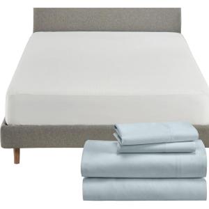 imageCalifornia Design Den 5 Piece King Size Sheet Set Seafoam and Waterproof Mattress Protector White Bundle  600 Thread Count 100 Cotton Sateen 4 Piece Sheet Set with 1 Mattress Protector