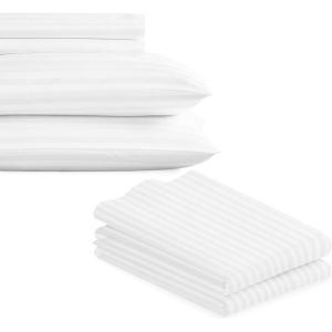 imageCalifornia Design Den Bedding Bundle  King Striped Sheet Set with 4 Pillowcases 500 Thread Count 100 Cotton Sateen White Striped
