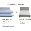 image5 Piece King Size Stripped Sheet Set Light Blue and Waterproof Mattress Protector White Bundle  500 Thread Count 100 Cotton Sateen 4 Piece Sheet Set with 1 Mattress Protector