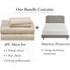 imageCalifornia Design Den 5 Piece King Size Sheet Set Beige and Waterproof Mattress Protector White Bundle  400 Thread Count 100 Cotton Sateen 4 Piece Sheet Set with 1 Mattress Protector