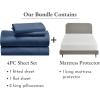 imageCalifornia Design Den 5 Piece King Size Sheet Set Navy Blue and Waterproof Mattress Protector White Bundle  500 Thread Count 100 Cotton Sateen 4 Piece Sheet Set with 1 Mattress Protector