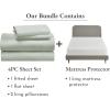 imageCalifornia Design Den 5 Piece King Size Sheet Set Silver Sage and Waterproof Mattress Protector White Bundle  500 Thread Count 100 Cotton Sateen 4 Piece Sheet Set with 1 Mattress Protector