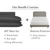 imageCalifornia Design Den 5 Piece King Size Stripped Sheet Set Grey and Waterproof Mattress Protector White Bundle  500 Thread Count 100 Cotton Sateen 4 Piece Sheet Set with 1 Mattress Protector