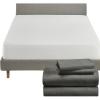 imageCalifornia Design Den 5 Piece King Size Sheet Set Grey and Waterproof Mattress Protector White Bundle  500 Thread Count 100 Cotton Sateen 4 Piece Sheet Set with 1 Mattress Protector