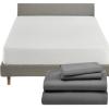 imageCalifornia Design Den 5 Piece King Size Sheet Set Grey and Waterproof Mattress Protector White Bundle  600 Thread Count 100 Cotton Sateen 4 Piece Sheet Set with 1 Mattress Protector
