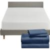 imageCalifornia Design Den 5 Piece King Size Sheet Set Navy Blue and Waterproof Mattress Protector White Bundle  500 Thread Count 100 Cotton Sateen 4 Piece Sheet Set with 1 Mattress Protector