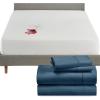 imageCalifornia Design Den 5 Piece King Size Sheet Set Peacock Blue and Waterproof Mattress Protector White Bundle  400 Thread Count 100 Cotton Sateen 4 Piece Sheet Set with 1 Mattress Protector