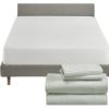 imageCalifornia Design Den 5 Piece King Size Sheet Set Silver Sage and Waterproof Mattress Protector White Bundle  500 Thread Count 100 Cotton Sateen 4 Piece Sheet Set with 1 Mattress Protector