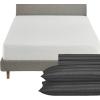 imageCalifornia Design Den 5 Piece King Size Stripped Sheet Set Grey and Waterproof Mattress Protector White Bundle  500 Thread Count 100 Cotton Sateen 4 Piece Sheet Set with 1 Mattress Protector