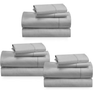 imageCalifornia Design Den 3Pack Sheet Sets 400 Thread Count 100 Cotton Sateen Deep Pocket Includes 3 Fitted Sheets 3 Flat Sheets and 6 Pillowcases King Light Grey