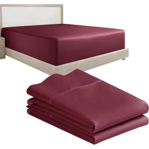 imageCalifornia Design Den 3Piece Bundle  Fitted Sheet with 2 Pillowcases 400 Thread Count 100 Cotton Sateen Deep Pockets King Size Burgundy Red