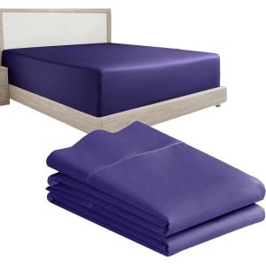 imageCalifornia Design Den 3Piece Bundle  Fitted Sheet with 2 Pillowcases 400 Thread Count 100 Cotton Sateen Deep Pockets King Size Dark Purple