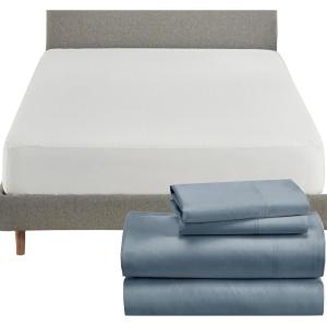 imageCalifornia Design Den 5 Piece Bedding Bundle  4 Piece Blue Sheet Set 800 Thread Count 100 Cotton Sateen with 1 White Mattress Protector  King