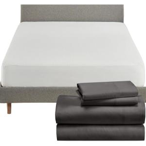 imageCalifornia Design Den 5 Piece Bedding Bundle  4 Piece Grey Sheet Set 800 Thread Count 100 Cotton Sateen with 1 White Mattress Protector  King