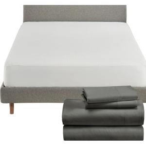 imageCalifornia Design Den 5 Piece King Size Sheet Set Grey and Waterproof Mattress Protector White Bundle  500 Thread Count 100 Cotton Sateen 4 Piece Sheet Set with 1 Mattress Protector