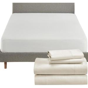 imageCalifornia Design Den 5 Piece King Size Sheet Set Ivory and Waterproof Mattress Protector White Bundle  1000 Thread Count 100 Cotton Sateen 4 Piece Sheet Set with 1 Mattress Protector