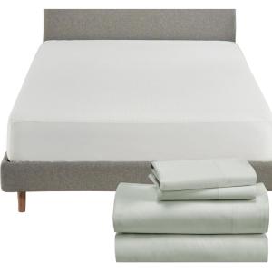 imageCalifornia Design Den 5 Piece King Size Sheet Set Silver Sage and Waterproof Mattress Protector White Bundle  500 Thread Count 100 Cotton Sateen 4 Piece Sheet Set with 1 Mattress Protector