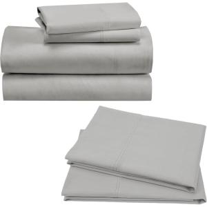 imageCalifornia Design Den Bedding Bundle  King Sheet Set with 4 Pillowcases 100 Organic Cotton Percale Light Grey