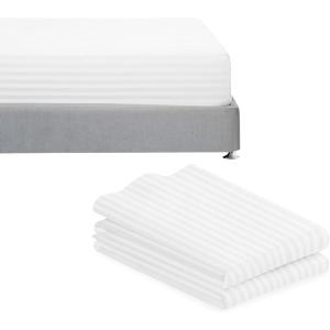 imageCalifornia Design Den Bedding Bundle  Stripe King Fitted Sheet with 2 Pillowcases 500 Thread Count 100 Cotton Sateen Stripe White