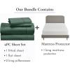 imageCalifornia Design Den 5 Piece King Size Sheet Set Hunter Green and Waterproof Mattress Protector White Bundle  400 Thread Count 100 Cotton Sateen 4 Piece Sheet Set with 1 Mattress Protector