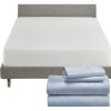 imageCalifornia Design Den 5 Piece King Size Sheet Set Blue and Waterproof Mattress Protector White Bundle  600 Thread Count 100 Cotton Sateen 4 Piece Sheet Set with 1 Mattress Protector