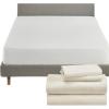 imageCalifornia Design Den 5 Piece King Size Sheet Set Ivory and Waterproof Mattress Protector White Bundle  500 Thread Count 100 Cotton Sateen 4 Piece Sheet Set with 1 Mattress Protector
