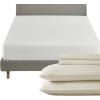 imageCalifornia Design Den 5 Piece King Size Stripped Sheet Set Ivory and Waterproof Mattress Protector White Bundle  500 Thread Count 100 Cotton Sateen 4 Piece Sheet Set with 1 Mattress Protector