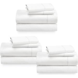 imageCalifornia Design Den 3Pack Sheet Sets 400 Thread Count 100 Cotton Sateen Deep Pocket Includes 3 Fitted Sheets 3 Flat Sheets and 6 Pillowcases King Antique White