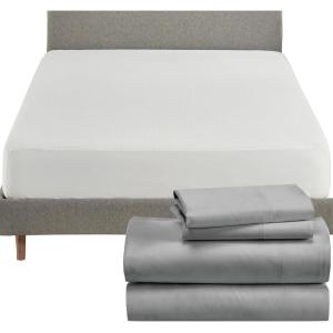 imageCalifornia Design Den 5 Piece Bedding Bundle  4 Piece Light Grey Sheet Set 800 Thread Count 100 Cotton Sateen with 1 White Mattress Protector  King