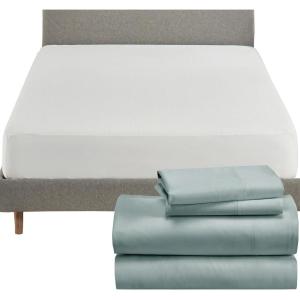 imageCalifornia Design Den 5 Piece Bedding Bundle  4 Piece Soft Teal Sheet Set 800 Thread Count 100 Cotton Sateen with 1 White Mattress Protector  King
